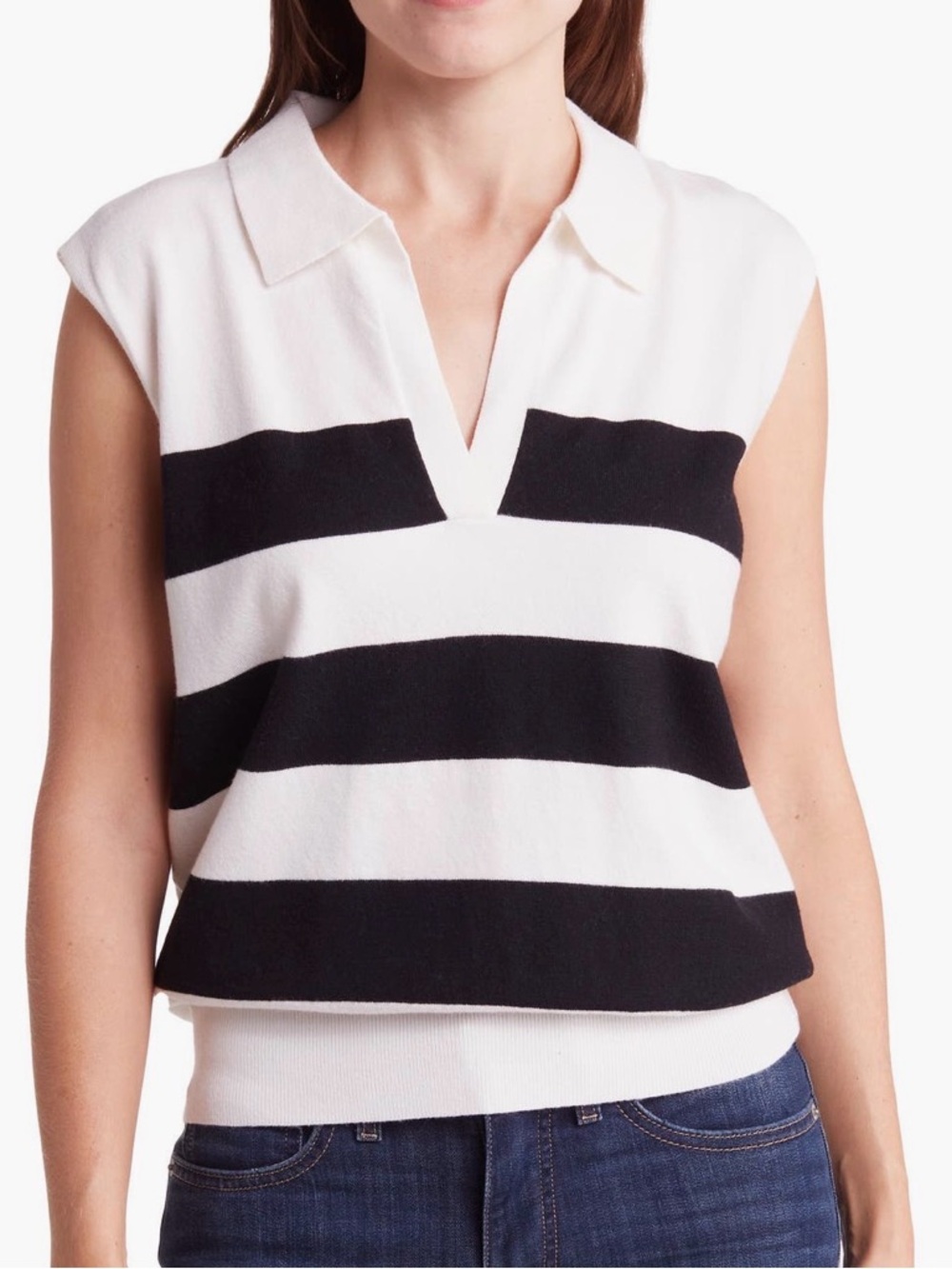 Bobeau Stripe Sleeveless Polo Sweater